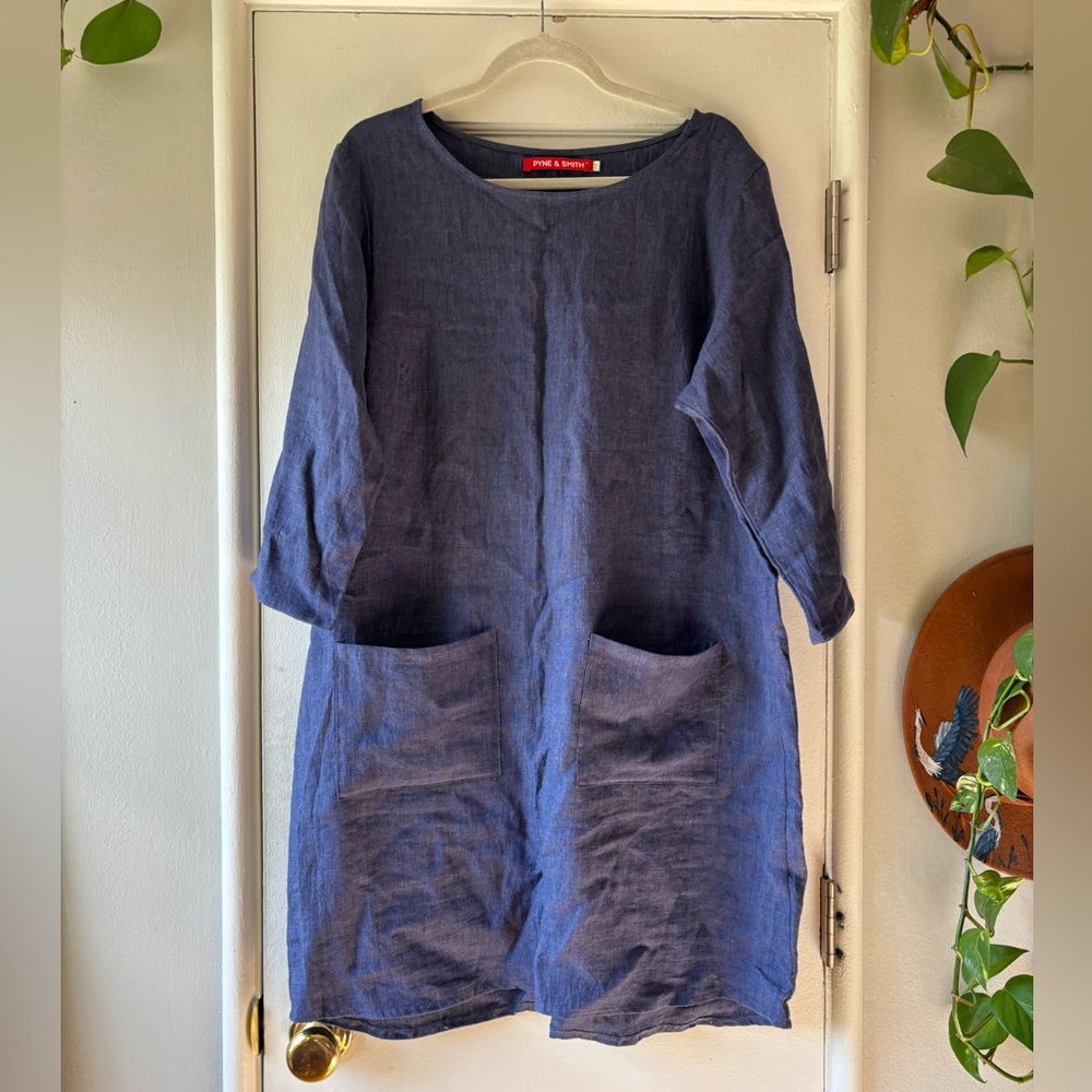 Pyne & Smith Dark Blue Linen Dress with Pockets